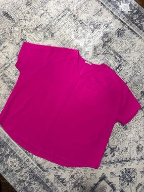JODIFL Hot Pink V-Neck Boxy Tunic with Chest Pocket